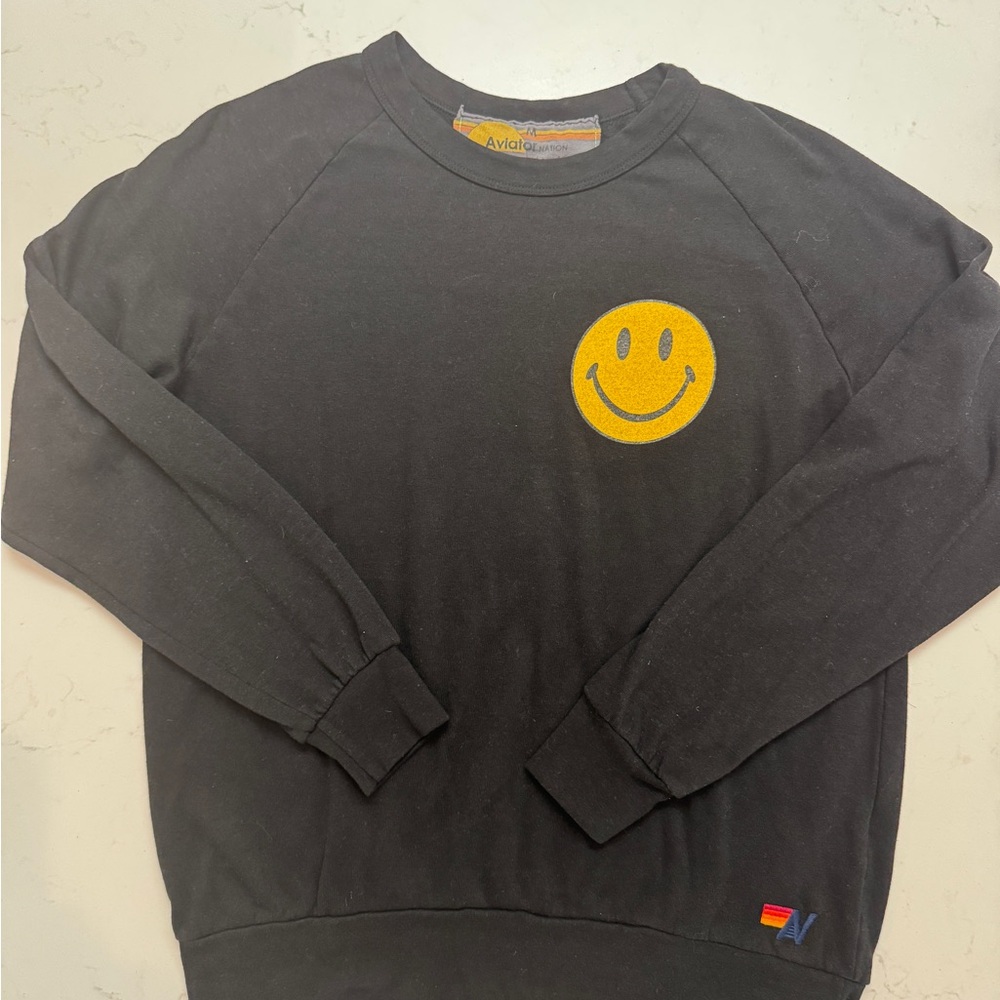 Aviator Nation Black Smiley Face Sweater